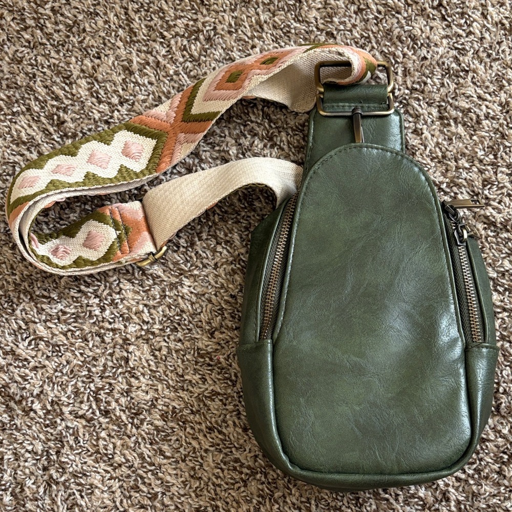 Green Vegan Leather Sling Bag